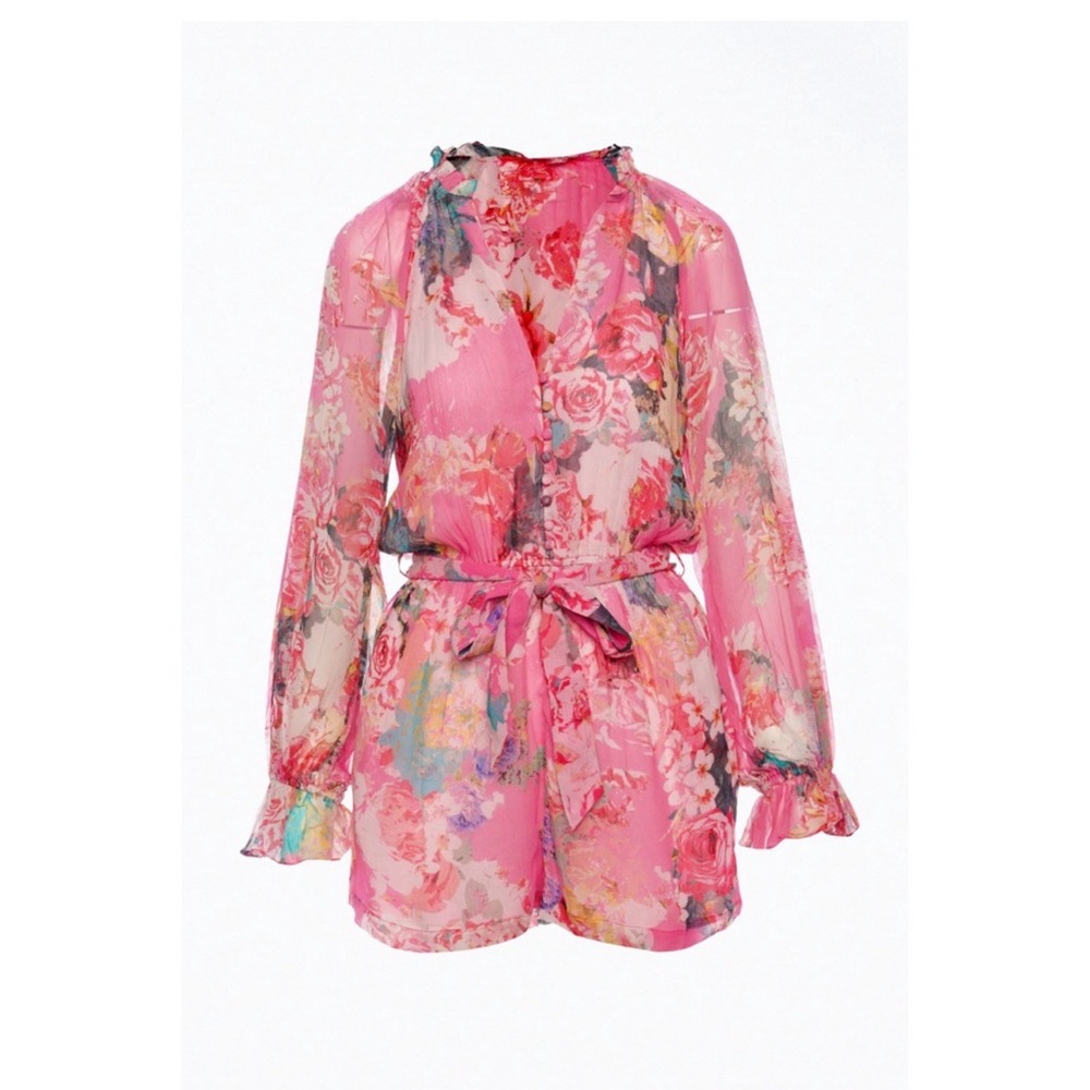 HEMANT & NANDITA Pink Floral Long-Sleeve Romper